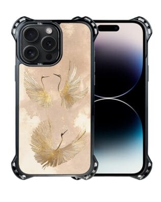 Etui do iPhone 14 Pro IBIZU DropGuard Ultra z MagSafe, Boho, Złote żurawie