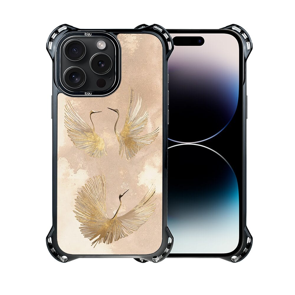 Etui do iPhone 14 Pro IBIZU DropGuard Ultra z MagSafe, Boho, Złote żurawie - obrazek 2