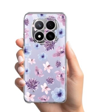 Etui do Xiaomi Redmi Note 14 Pro 4G przeźroczyste, silikonowe Flexi, kwiatki niebieskie, fioletowe