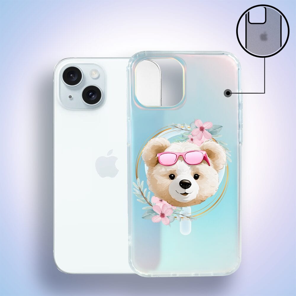 Etui do iPhone 15 Plus IBIZU California Sunset z MagSafe, zmieniające kolor, Flower Queen, miś z kwiatami - obrazek 3