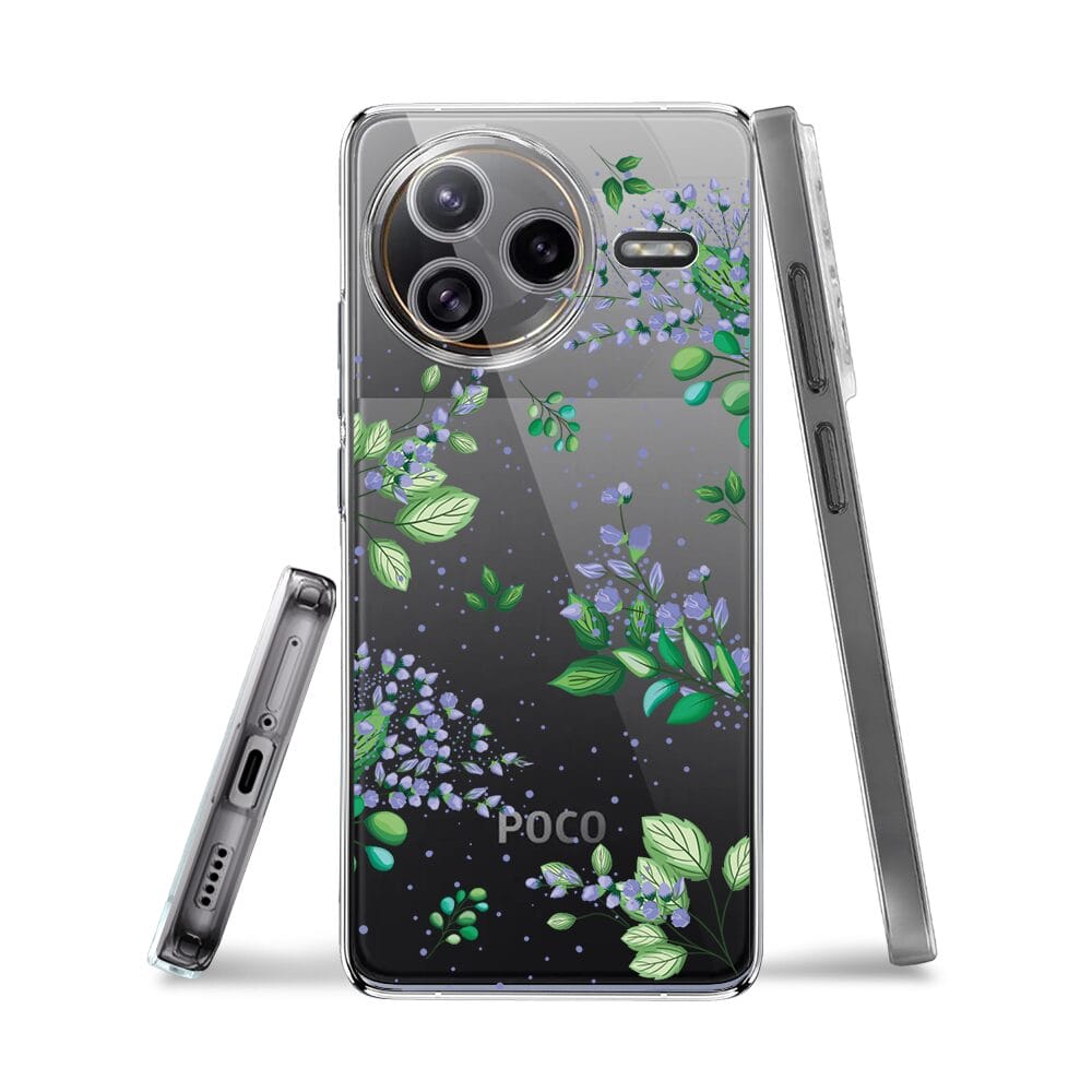 Etui do Xiaomi POCO F7 Ultra przeźroczyste, silikonowe Flexi, fioletowe kwiatki - obrazek 3