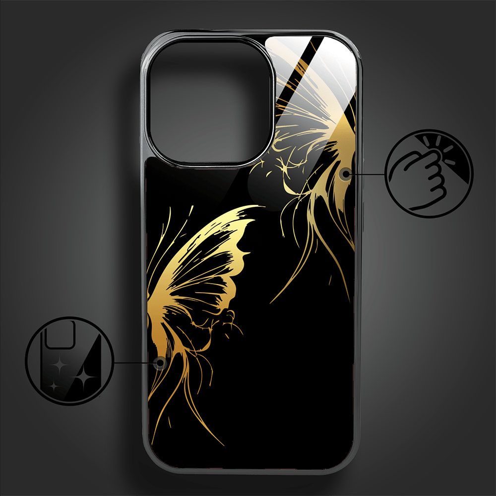 Etui do iPhone 16 Pro Max IBIZU Elite Glass z MagSafe Golden Midnight, Skrzydła motyla, czarne - obrazek 2
