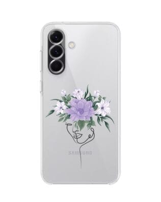 Etui do Samsung Galaxy A56 5G przeźroczyste, silikonowe Flexi, kobieta z kwiatami