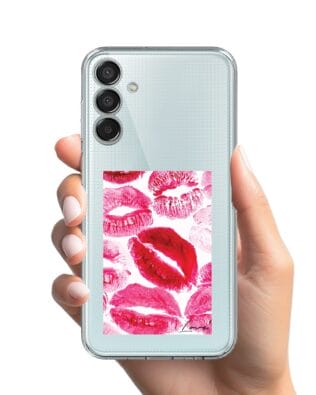 Etui do Samsung Galaxy M15 5G przeźroczyste, silikonowe Flexi, pocałunki z napisem „love”