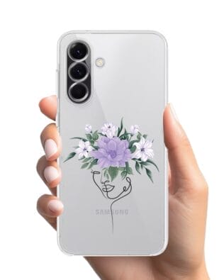 Etui do Samsung Galaxy A56 5G przeźroczyste, silikonowe Flexi, kobieta z kwiatami