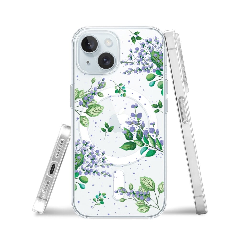 Etui do iPhone 15 z MagSafe przeźroczyste, silikonowe Flexi, fioletowe kwiatki - obrazek 3