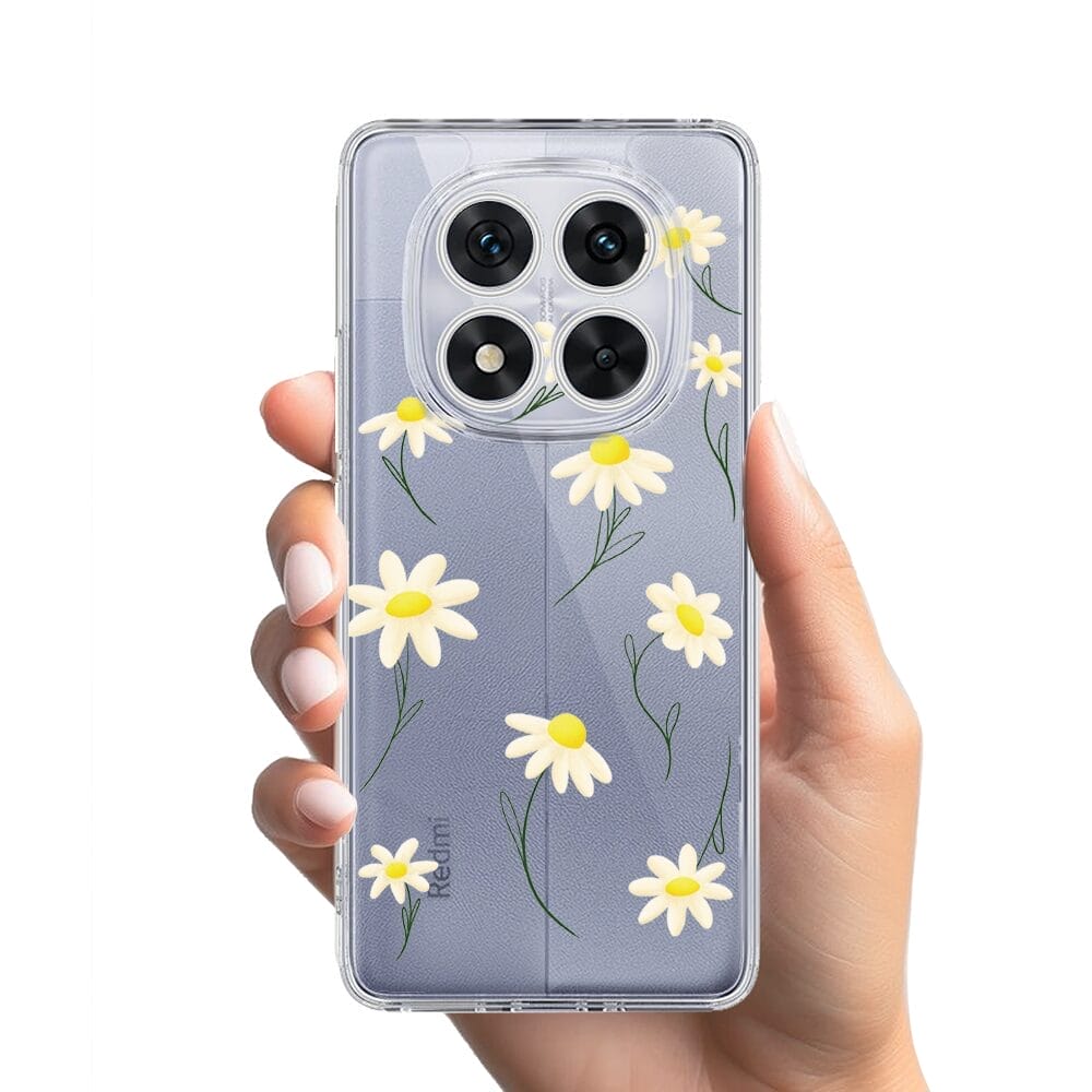 Etui do Xiaomi Redmi Note 14 Pro 5G przeźroczyste, silikonowe Flexi, stokrotki - obrazek 2