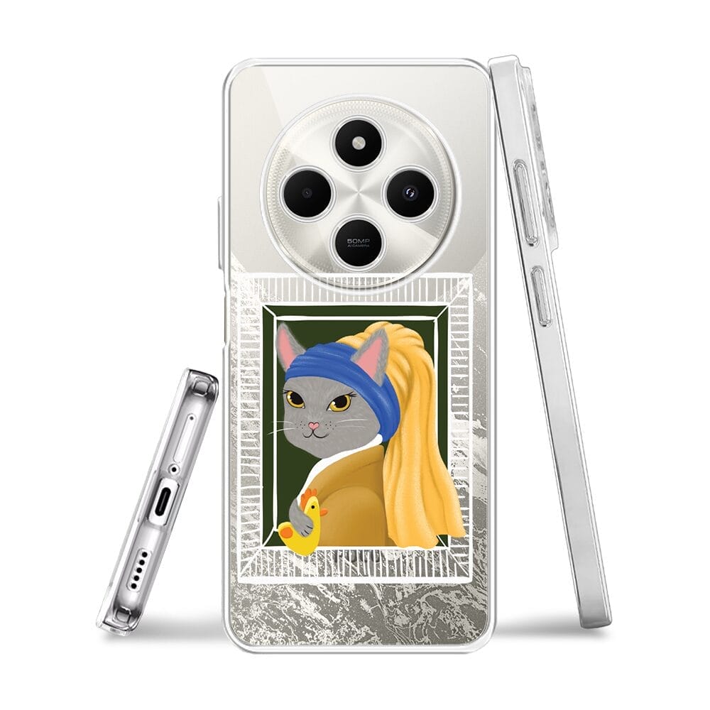 Etui do Xiaomi POCO C75 przeźroczyste, silikonowe Flexi, kotek z kurczakiem - obrazek 3