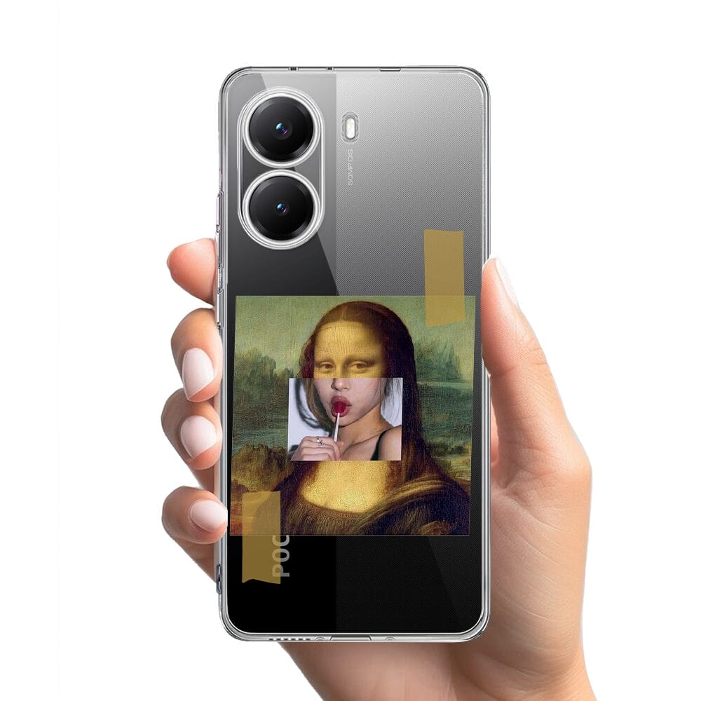 Etui do Xiaomi POCO X7 Pro przeźroczyste, silikonowe Flexi, Mona Lisa z lizakiem - obrazek 2