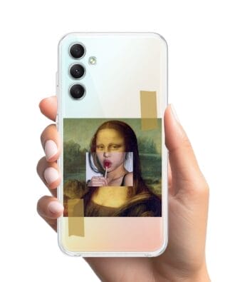 Etui do Samsung Galaxy A34 5G przeźroczyste, silikonowe Flexi, Mona Lisa z lizakiem