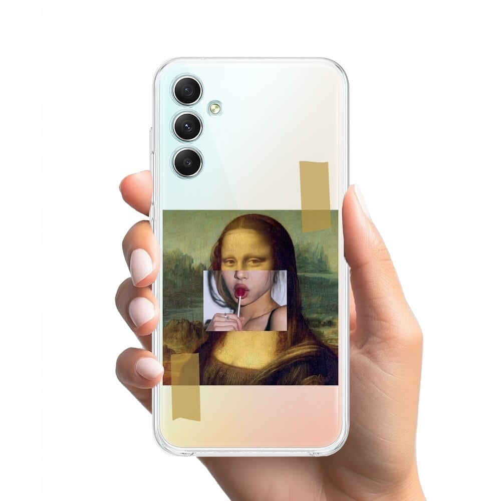 Etui do Samsung Galaxy A34 5G przeźroczyste, silikonowe Flexi, Mona Lisa z lizakiem - obrazek 2