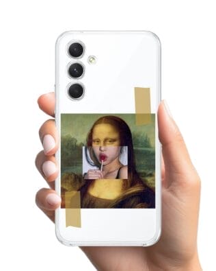 Etui do Samsung Galaxy A54 5G przeźroczyste, silikonowe Flexi, Mona Lisa z lizakiem