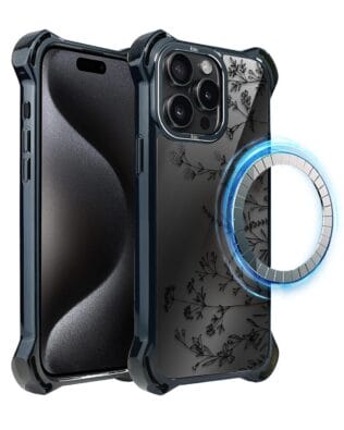 Etui do iPhone 15 Pro IBIZU DropGuard Ultra z MagSafe, Midnight, Dotyk kwiatów