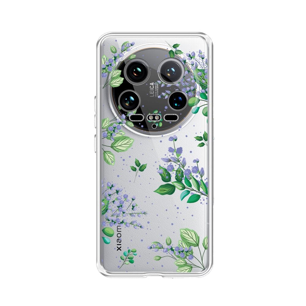 Etui do Xiaomi 14 Ultra przeźroczyste, silikonowe Flexi, fioletowe kwiatki