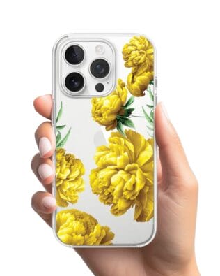 Etui do iPhone 13 Pro Max przeźroczyste, silikonowe Flexi, żółte piwonie