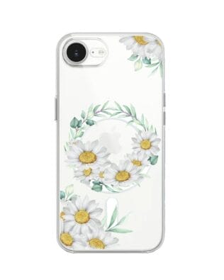 Etui do iPhone 16e z MagSafe przeźroczyste, silikonowe Flexi, wianek stokrotek