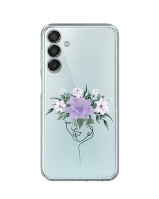 Etui do Samsung Galaxy M15 5G przeźroczyste, silikonowe Flexi, kobieta z kwiatami