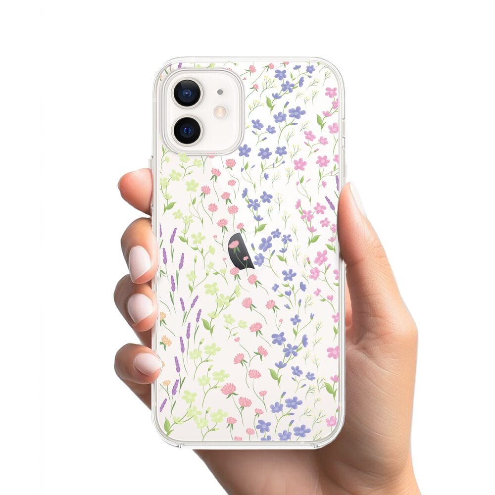Etui do iPhone 12 Mini przeźroczyste, silikonowe Flexi, kwiaty polne - obrazek 2