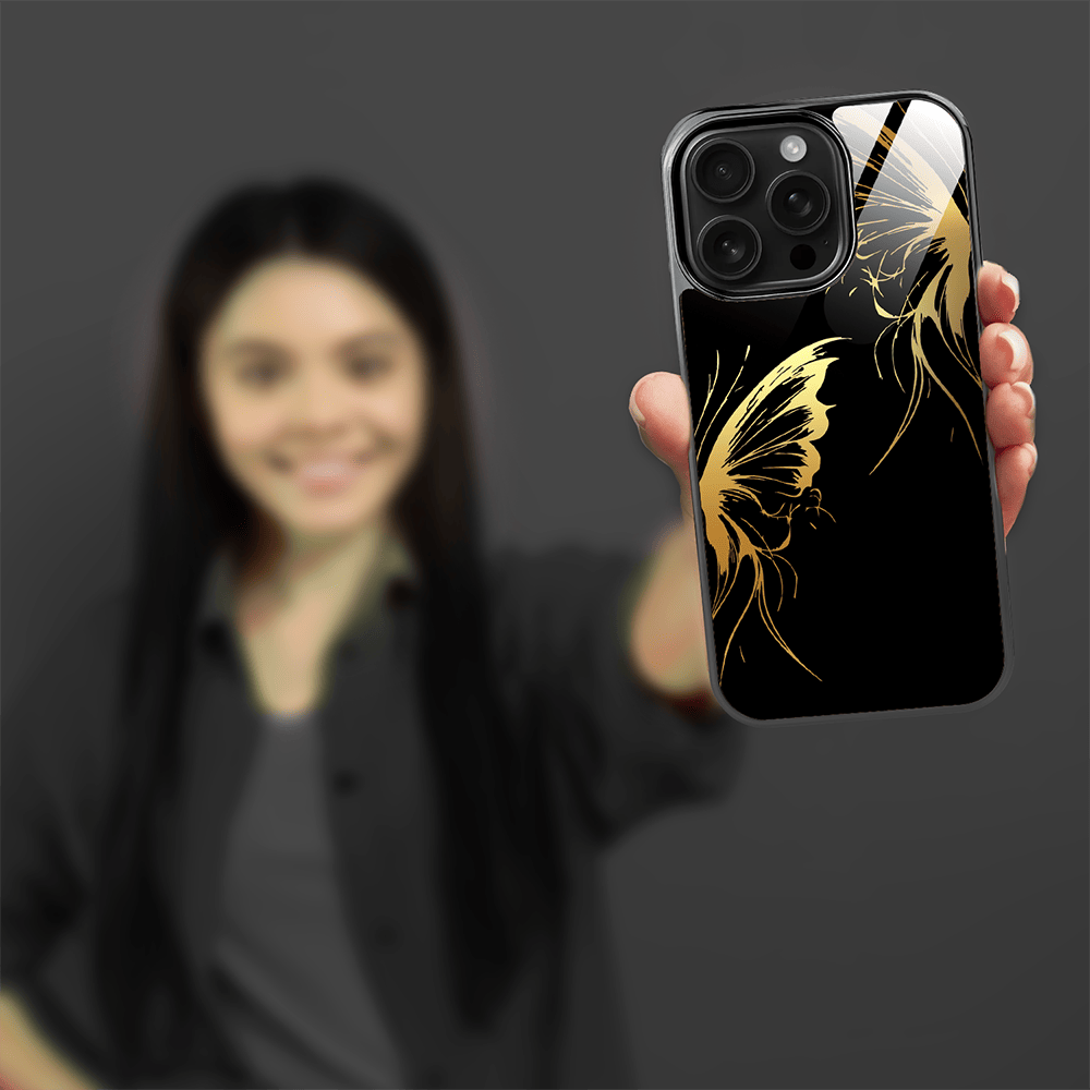 Etui do iPhone 16 Pro Max IBIZU Elite Glass z MagSafe Golden Midnight, Skrzydła motyla, czarne - obrazek 6