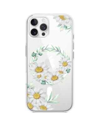 Etui do iPhone 12 Pro Max z MagSafe przeźroczyste, silikonowe Flexi, wianek stokrotek