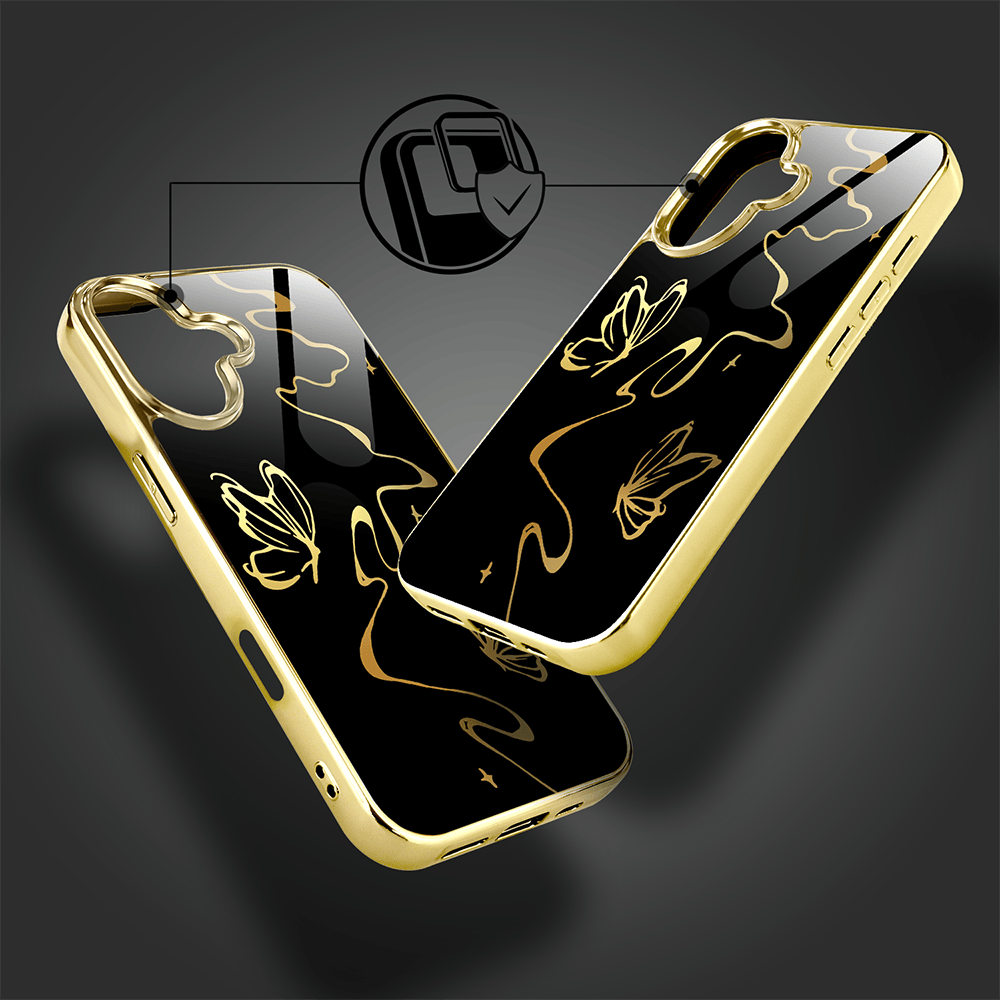 Etui do iPhone 16 IBIZU Elite Glass z MagSafe Golden Midnight, Efekt motyla, złote - obrazek 4