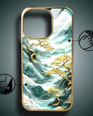 Etui do iPhone 16 Pro IBIZU Elite Glass z MagSafe Magia Azji złote drzewa w stylu japońskim, złote