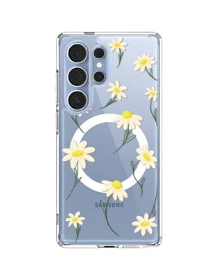 Etui do Samsung Galaxy S25 Ultra z MagSafe przeźroczyste, silikonowe Flexi, stokrotki