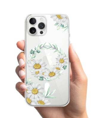 Etui do iPhone 12 Pro z MagSafe przeźroczyste, silikonowe Flexi, wianek stokrotek