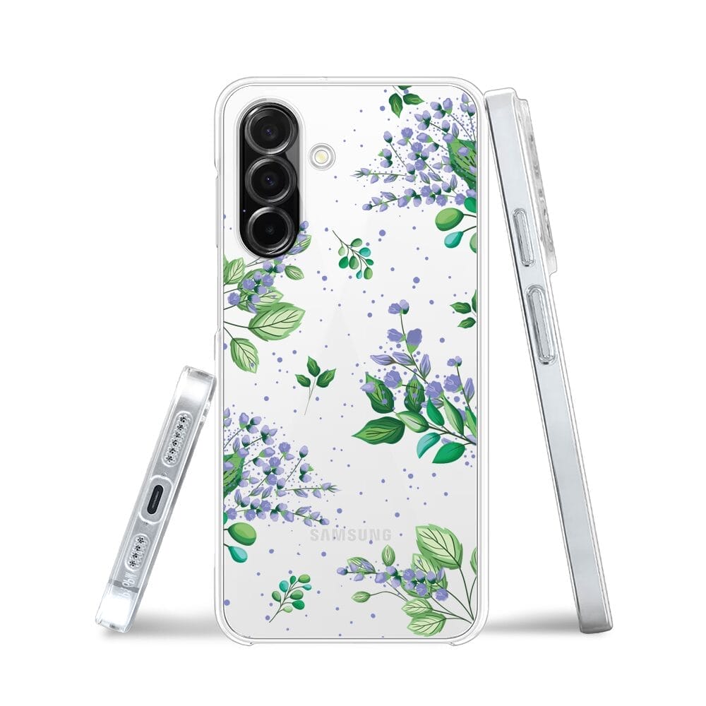 Etui do Samsung Galaxy A26 5G przeźroczyste, silikonowe Flexi, fioletowe kwiatki - obrazek 3