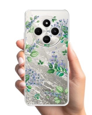 Etui do Xiaomi POCO C75 przeźroczyste, silikonowe Flexi, fioletowe kwiatki