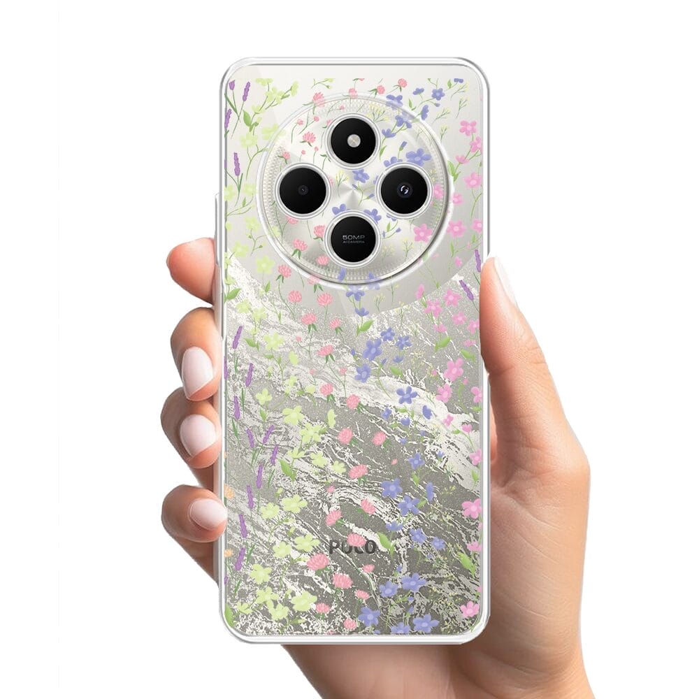 Etui do Xiaomi POCO C75 przeźroczyste, silikonowe Flexi, kwiaty polne - obrazek 2