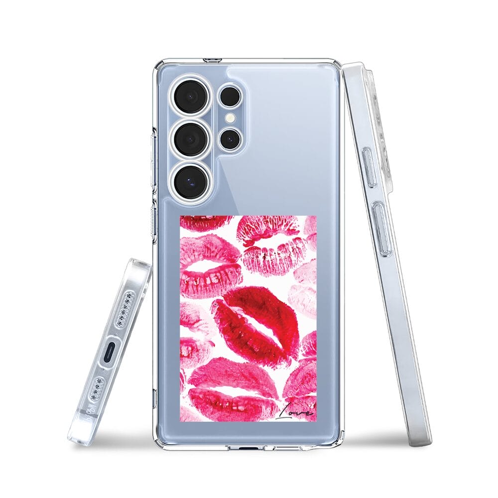 Etui do Samsung Galaxy S25 Ultra przeźroczyste, silikonowe Flexi, pocałunki z napisem "love" - obrazek 3