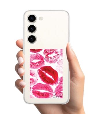 Etui do Samsung Galaxy S23 przeźroczyste, silikonowe Flexi, pocałunki z napisem „love”