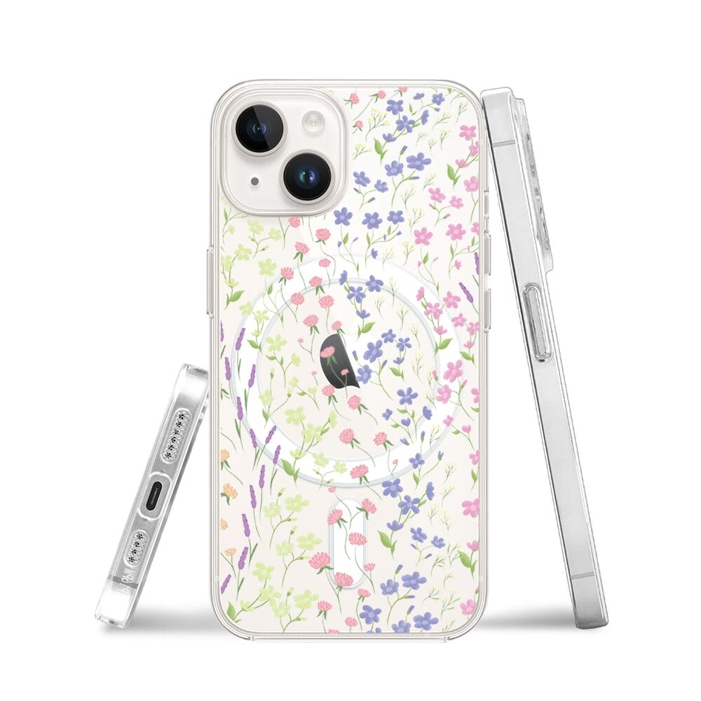 Etui do iPhone 13 Mini z MagSafe przeźroczyste, silikonowe Flexi, kwiaty polne - obrazek 3