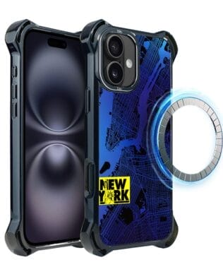 Etui do iPhone 16 IBIZU DropGuard Ultra z MagSafe, mapy świata, New York