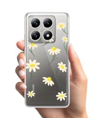 Etui do Xiaomi 14T Pro przeźroczyste, silikonowe Flexi, stokrotki