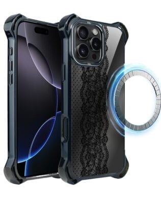Etui do iPhone 16 Pro Max IBIZU DropGuard Ultra z MagSafe, Midnight, Ornamentowa koronka