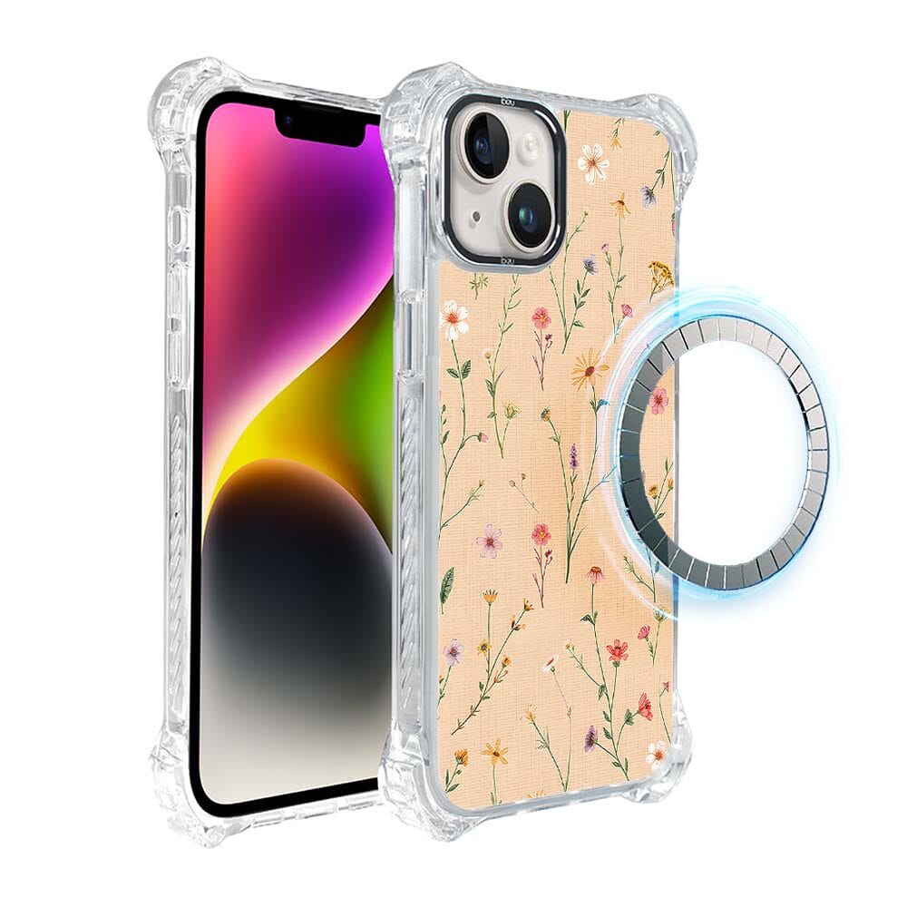 Etui iPhone 14 IBIZU DropGuard Ultra z MagSafe, Pastel Bloom, Koralowa łąka