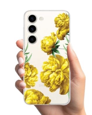 Etui do Samsung Galaxy S23 przeźroczyste, silikonowe Flexi, żółte piwonie