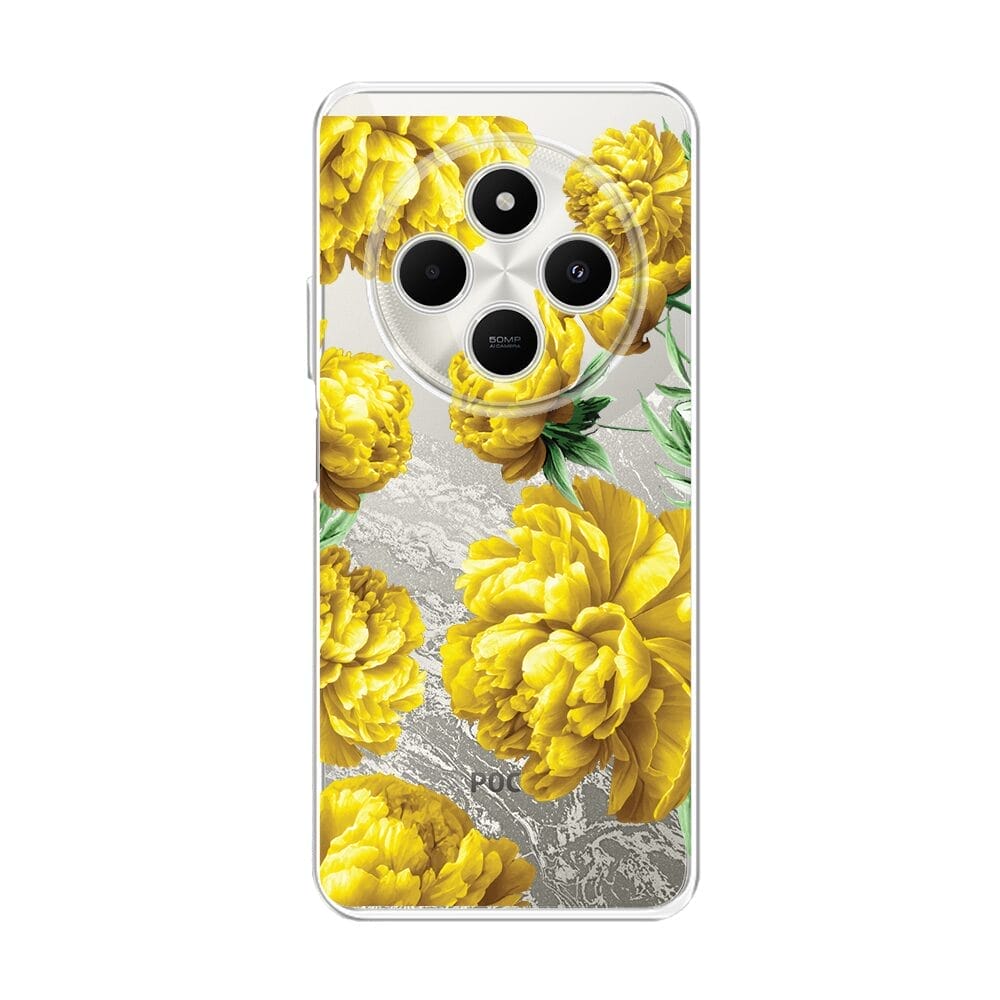 Etui do Xiaomi POCO C75 przeźroczyste, silikonowe Flexi, żółte piwonie