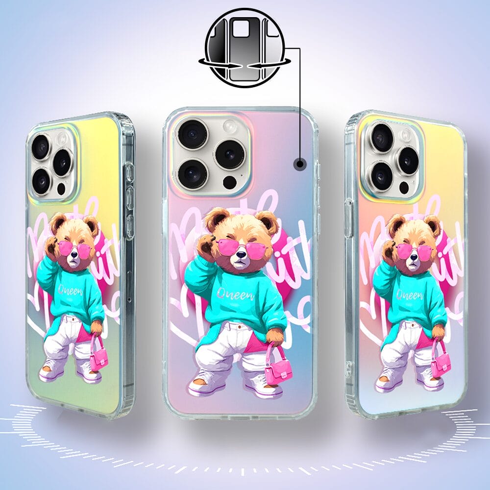 Etui do iPhone 14 Pro IBIZU California Sunset z MagSafe, zmieniające kolor, Pink Queen, stylowy miś - obrazek 2