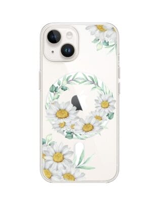 Etui do iPhone 13 Mini z MagSafe przeźroczyste, silikonowe Flexi, wianek stokrotek