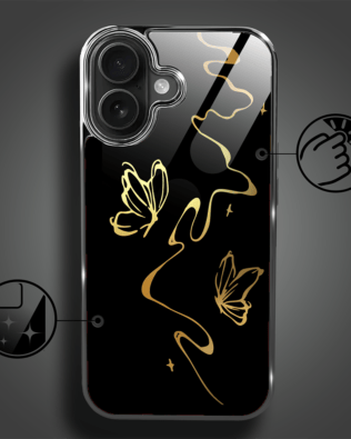 Etui do iPhone 16 IBIZU Elite Glass z MagSafe Golden Midnight, Efekt motyla, czarne