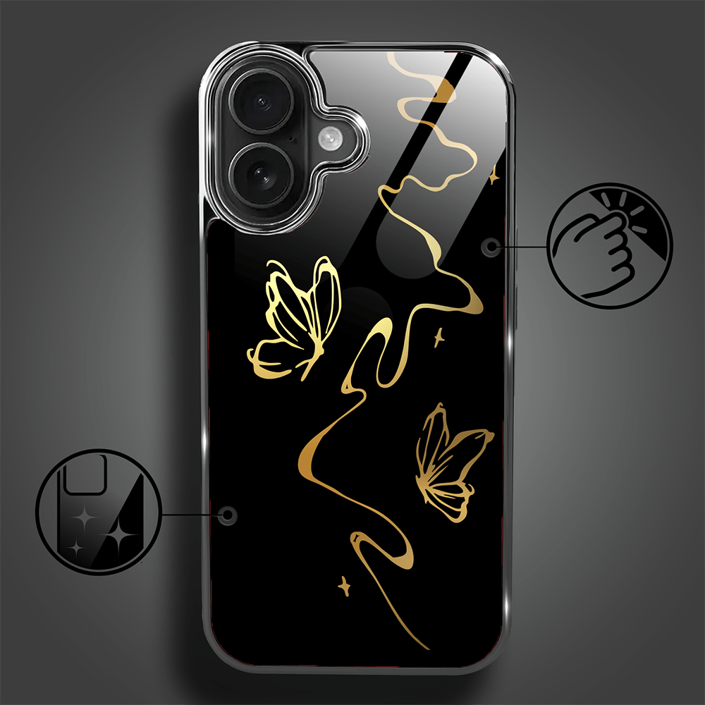 Etui do iPhone 16 IBIZU Elite Glass z MagSafe Golden Midnight, Efekt motyla, czarne - obrazek 2