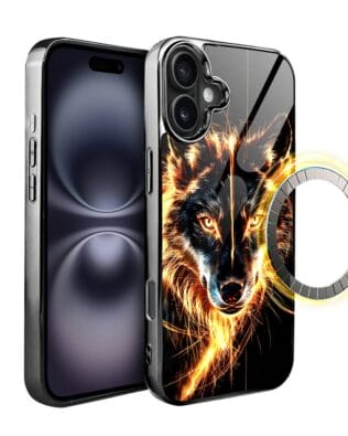 Etui do iPhone 16 Plus IBIZU Elite Glass z MagSafe ognisty wilk, czarny chrom