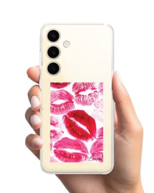 Etui do Samsung Galaxy S24 przeźroczyste, silikonowe Flexi, pocałunki z napisem „love”