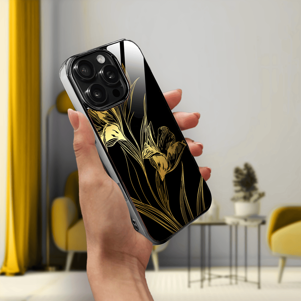 Etui do iPhone 16 Pro Max IBIZU Elite Glass z MagSafe Golden Midnight, Królewskie irysy, czarne - obrazek 5