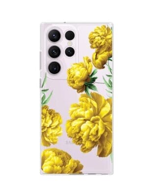 Etui do Samsung Galaxy S23 Ultra przeźroczyste, silikonowe Flexi, żółte piwonie