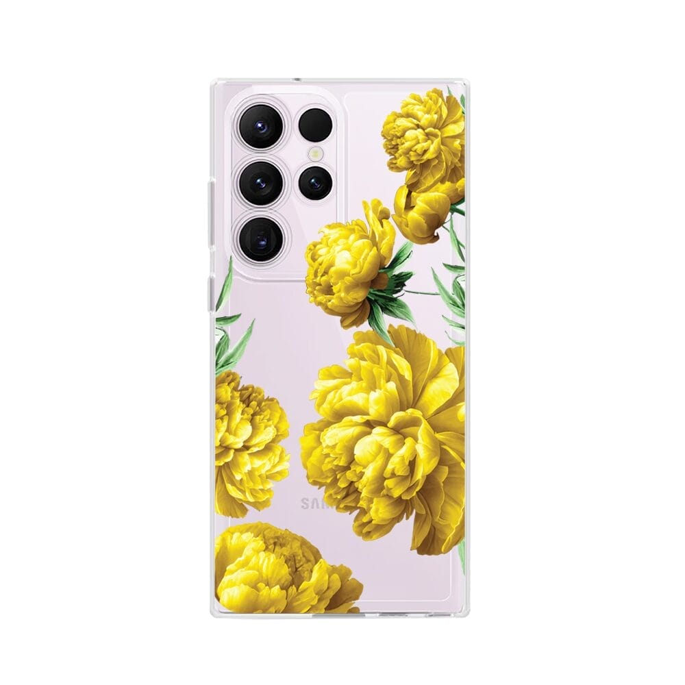 Etui do Samsung Galaxy S23 Ultra przeźroczyste, silikonowe Flexi, żółte piwonie