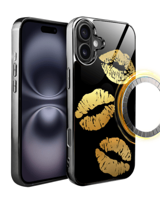 Etui do iPhone 16 IBIZU Elite Glass z MagSafe Golden Midnight, Usta, czarne